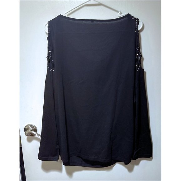 Sparkly Black Caged Shoulder Tee - Picture 3 of 7